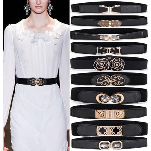 Fashion metal buckle corset belt Women Wide Elastic Cummerbunds strap ladies dress belt decorative waistband clothes accessories