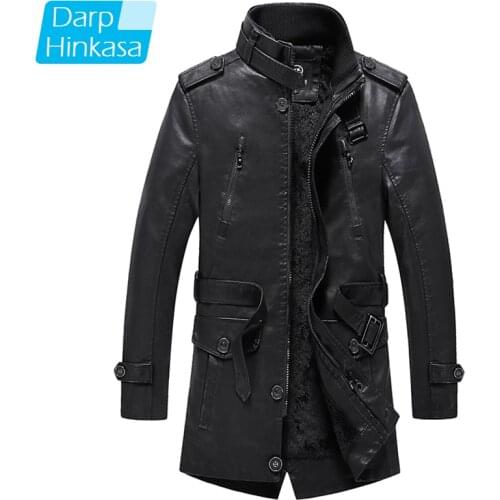 Men Pu Leather Jacket Parkas Long 2020 Winter New Warm Thick Casual Fashion Vintage Motor Leather Jacket Parkas Men