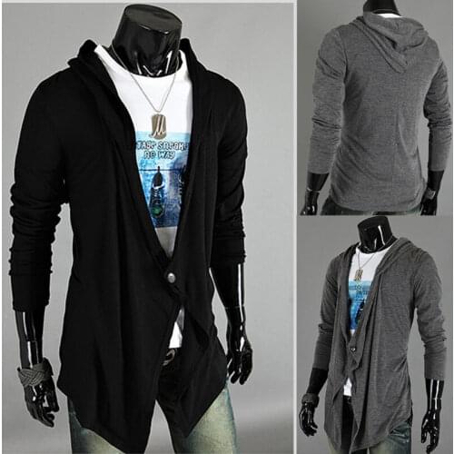 Men Irregular Knitted Hooded Cardigan Long Sleeve Coat Jacket Outwear Sweater #B