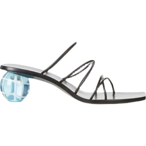 Newest round ball crystal heel slipper thin crossed Strap slingback sandals lady fariy style open toe gladiator shoes