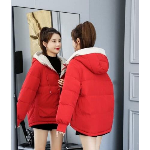 2020 New Winter Coat Women Plus Size Cotton Jacket Hooded Overcoat Thick Down Parkas Black Red Warm Outerwear Female Clothes