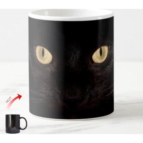 Novelty Black Cat Magic Mug Color Change Coffee Mugs Tea Cups Funny Mugs Cups for Family Coworker Friends Cool Pet Kitten Gifts