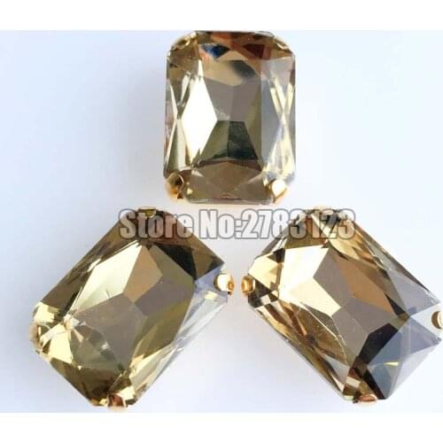 New product! light coffee Gold bottom Rectangle eight square AAA Glass Crystal flat back sew on claw rhinestones SWCJ016