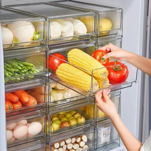 Refrigerator Organizer Clear Fruit Food Jars Storage Box Vegatable Meat Freezer Stackable Cabinet Kitchen Drawer Accessories Box