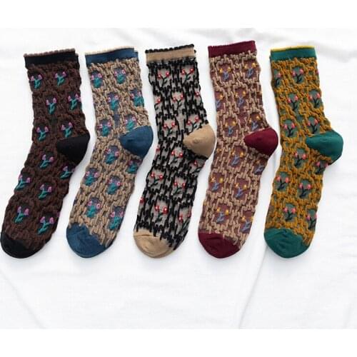 Autumn Winter New Women Socks Ethnic Style Flower Decoration Thick Socks Windproof Cycling Cute Leg Warmers Chaussette Femme