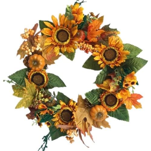 Fall Wreath Decoration - Autumn Pumpkin and Sunflowers Wreath for Front Door Home Halloween Thanksgiveing Decoration