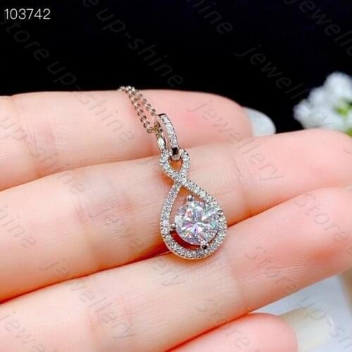 Mosan necklace womens fine 925silver Platinum 1 carat 6.5*6.5mm 45cm pendant Birthday gift girlfriend gift