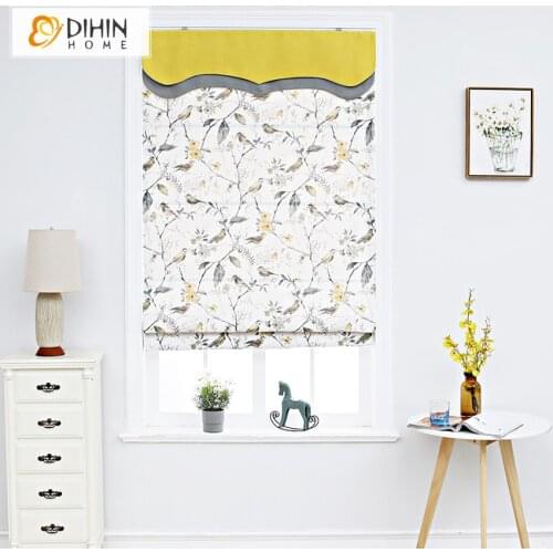 Pastoral Printed Bird Custom Roman Blinds With Yellow Heading Window Curtains For Living Room Free Shipping