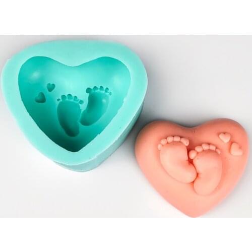 PRZY Love Heart Mold Soap Molds Handmade Mould Silicone Heart Baby feet Molds Fondant Soap Clay Resin Candle Mould