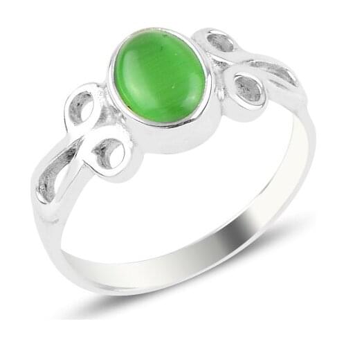 Silver 925 Sterling Green Cat 'S Eye Engagement Ring