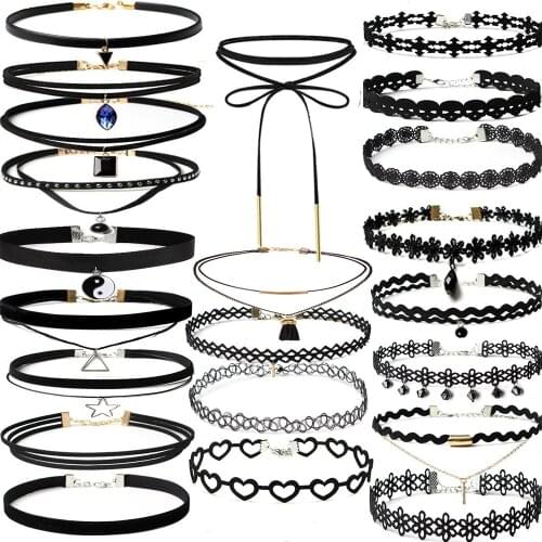 Stylish Jewelry New 2018 Sexy Lady 8/22 Pieces Choker Necklace Set Stretch Velvet Classic Gothic Tattoo Lace Choker Boho Neck #1