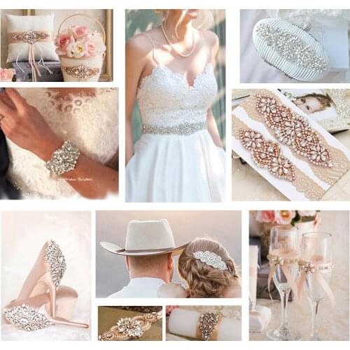 YANSTA 1PCS Wedding Dresses Belt Rhinestones Appliques Patch For Bridal Gown Sashes Clear Rose Gold Crystal wedding Accessroy