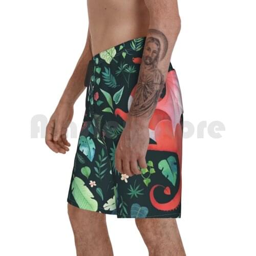 Tropical Dragon Beach Shorts Men Beach Pants Swimwear Dragon Red Tropical Aloha Hawaii Palm Fern Flower Monstera