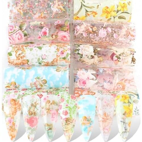 Vintage Angel Nail Foils for Transfer Paper Stickers Love Sliders Adhesive Nails Wraps Flower Nail Art Decorations 27RC