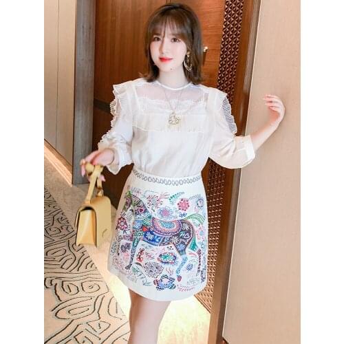 High quality Bud silk embroidered pleated falbala coat + set auger jacquard new skirt suits women summer