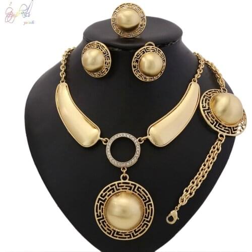 Yulaili Customize Top Quality Zinc Alloy Pendant Necklace Stud Earrings Bracelet Ring African Nigeria Wedding Bridal Jewelry Set