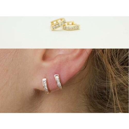 100% 925 sterling silver tiny cute little girl gift Huggie hoop gold silver color anti allerty cz hoop earring mini