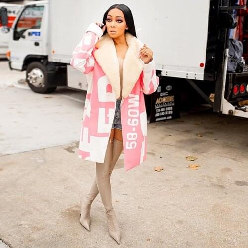 2021 Autumn and Winter Loose Ladies Coat Letter Printing Fur Collar Coat New Plus Size Ladies Long Coat