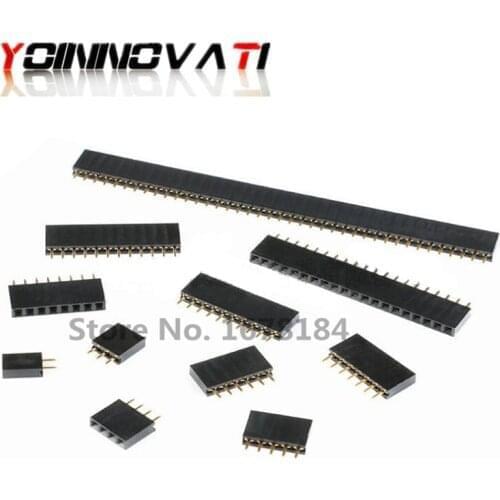 100PCS Single Row Pin Female Header Socket Pitch 2.54mm 1*2p 3p 4p 5p 6p 7p 8p 9p 10p 12p 14p 16p 20p 40p Pin Connector