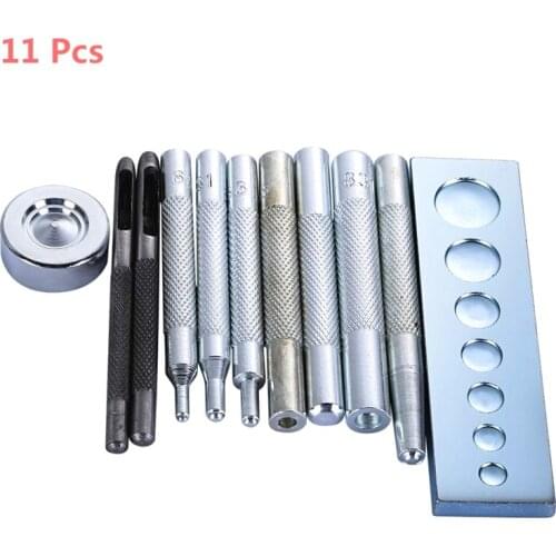 11pcs/set Metal DIY Leather Craft Tool Set Die Hole Punch Snap Fasteners Press Studs Rivet Setter Base Kit For DIY Leathercraft