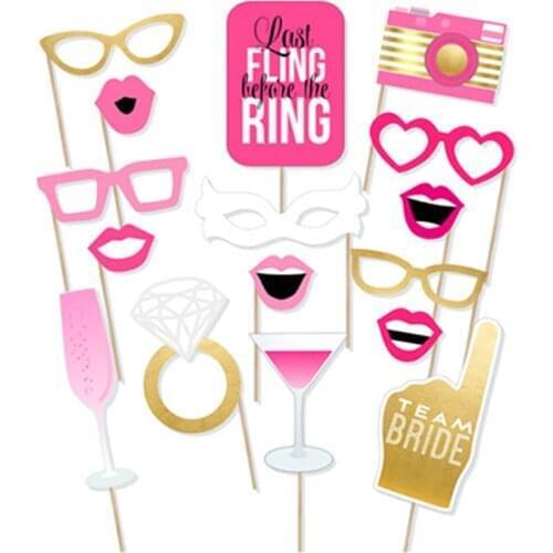 16pcs/set Bachelor Party Photobooth Props Hen Do Theme Party Pink Decorations Camera Cocktail Photo Booth Props PZ032