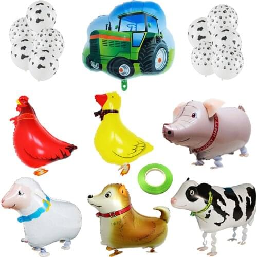 18PCS pack Farm Animal balloons, Farm Party Decorations,walking pets helium balloons,cow/dog latex ,tractor balloons