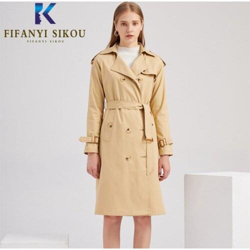 2020 Autumn Women Trench coat Double Breasted Lapel Classic Long Trench coat Loose Plus Size Lady Windbreaker Business Outerwear