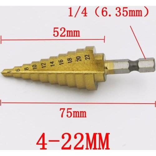 4-22 HSS 4241 Steel Step Cone Titanium Coated Drill Bit Cut Tool Set Hole Cutter with Hex Shank