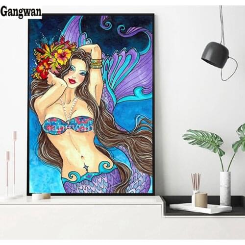 5D Diamond Painting by Numbers Beauty Woman 3D Diamond Embroidery Cross Switch Kit Sexy Mermaid Pictures of Rhinestones Sale