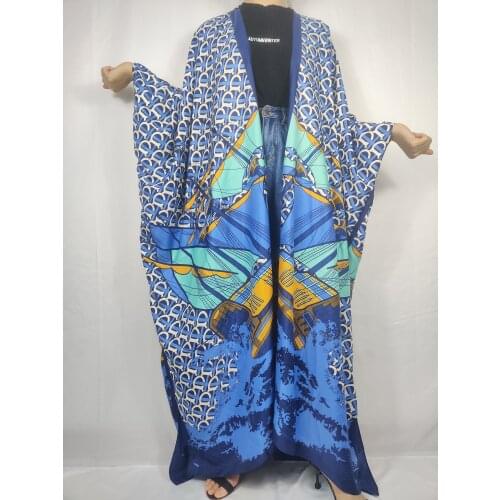 African Clothes For Women Casual Bohemian Open Front Printed Silk Kaftan Swimwear Moroccan Oman Summer Muslim Abaya Caftan