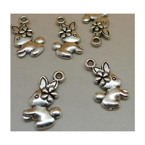 ALY 100pcs/lot Antique Silver Rabbit Charms Double Sided 18x10mm Bunny Jewelry Accessories Alice in Woodland
