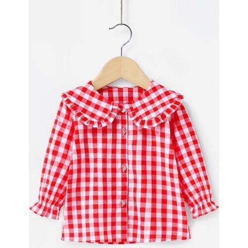 2021 Spring Summer Little Girls Blouse Cotton Shirts Long Sleeve Plaid Shirt Long Sleeve Turn-down Collar Baby Toddler Tops W138