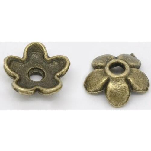 Zinc metal alloy Beads Caps Flower Antique Bronze(Fits 8mm-14mm Beads)Flower Pattern 6.5mm x 6.5mm ,70 PCs new