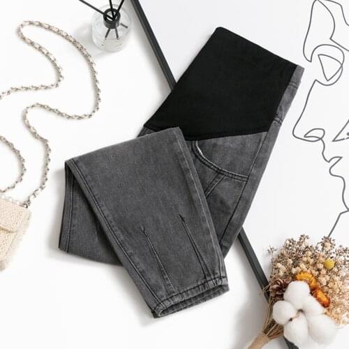 Maternity denim cropped pants loose pants loose pregnant women stomach lift jeans Korean fashion casual maternity