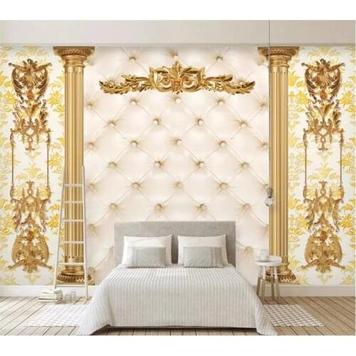 Beibehang Custom large-size photo wallpaper 3d mural luxury gold European pattern soft bag living room TV background wall paper