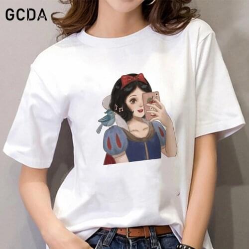 Snow White Princess Selfie Print Girls T-shirt White Harajuku Girl Fashion Street Clothes Disney Women T shirt Hip Hop Tshirt