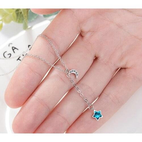 Blue Stars Moon Simple Sweet Small Fresh Jewelry Temperament Crystal Clavicle Chain Necklaces