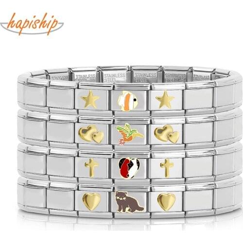 Hapiship 2021 New Girls Fashion Cat Butterfly Heart Cross Star Charm Links Bracelet Birthday Gift Bangle For Women Men GDJ61