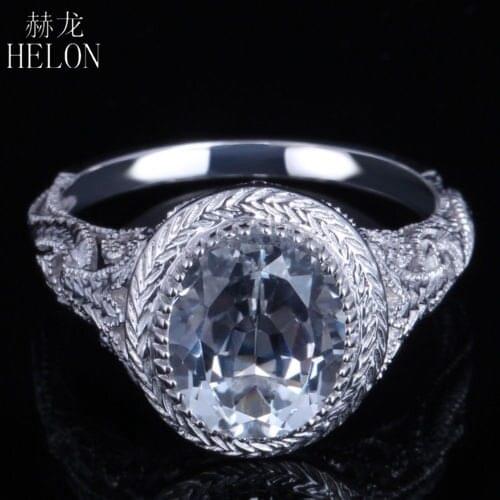 HELON Sterling Silver 925 Oval 10x8mm Genuine Natural White Topaz Vintage Fine Jewelry Gemstone Engagement Ring Women Best Gift