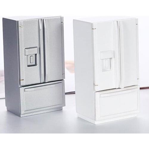 1/12 Dollhouse Miniature Kitchen White Sliver Wooden Fridge Refrigerator Freezer for Dolls Bedroom Living Room Kids Toy Acces