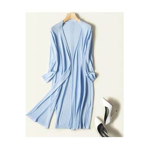 Korea style thin Long Cardigan Sweater Women top femme Outerwear 3/4 Sleeve Knitted casual Open Stitch coat cardigans