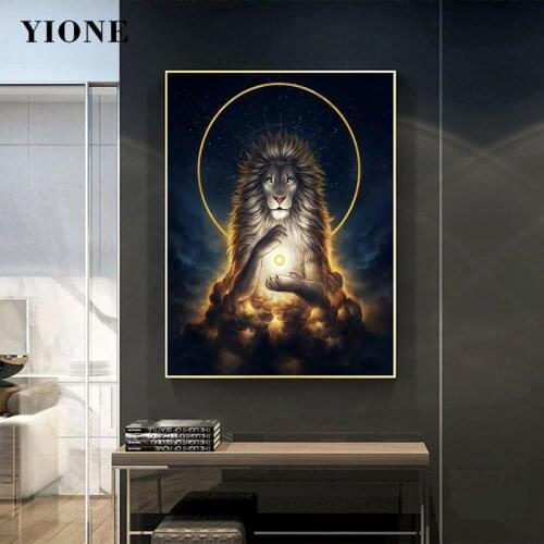 Cosmic Animal Wall Art Posters and Prints Colorful Moon Phase Wolf Elk Gas Owl Tiger Lion Canvas Picture Decoration Painting