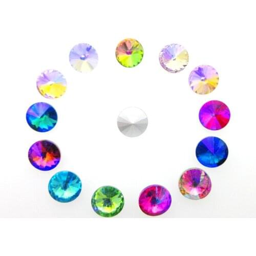 Colorful glass Crystal strass mix AB colors 7 sizes Rivoli round shape pointback Glue on rhinestones beads handicraft diy trim