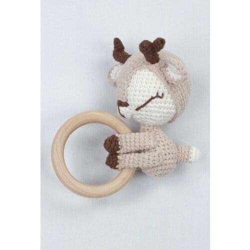 Cream Organic Handmade Amigurumi Deer Rattle Toy