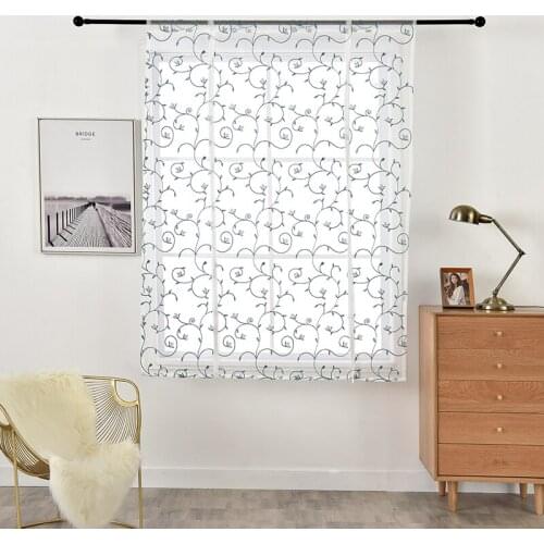 Lanke Blue Arabesque Tree Window Screening,tulle Short Curtains for Living Room Bedroom Kitchen,Printing Drapes Decor 12 Sizes