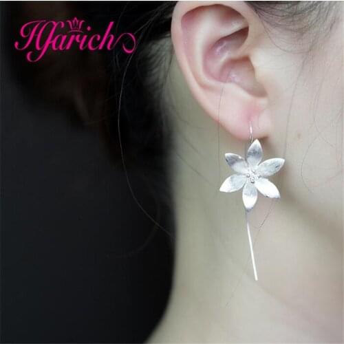 Hot Silver Color Plate Lotus Dasiy Lily Leaves Flower Plant Long Pendant Drop Earrings For Elegant Women Girl Ear Jewelry Gift