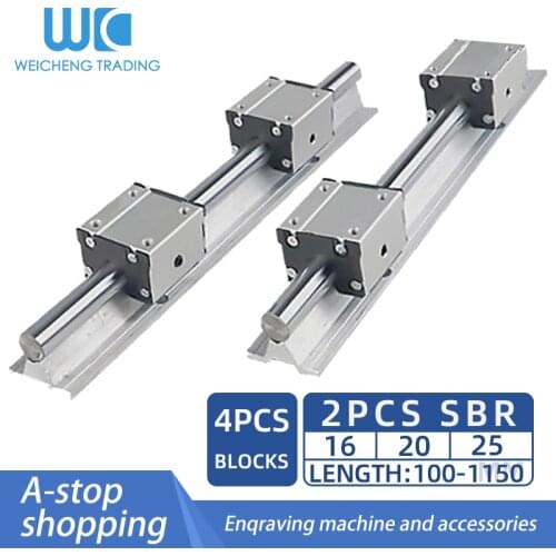 2Pcs SBR16 SBR20 SBR25 Linear Rail Guide 100-1150mm+4pcs SBR16/20/25UU LUU Dustproof slider Linear Bearing Block Linear Rail Set
