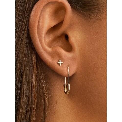 LUNA CHIAO Fashion Jewelry Cross Metal Mini Stud-Paper Clip Pin Hoop Earrings for Women