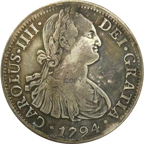 1794 Mexico 8 Reales Cupronickel Plated Silver Copy Coin
