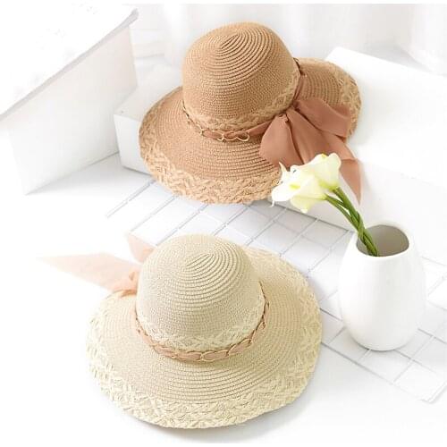 Mingjiebihuo summer Cool breathable Korean fashion chain tie cute sun hat Vacation outdoor women beach sun hat